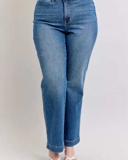 Judy Blue Full Size High Waist Contrast Thread Straight Plus Size - THE AMERICAN BLUE