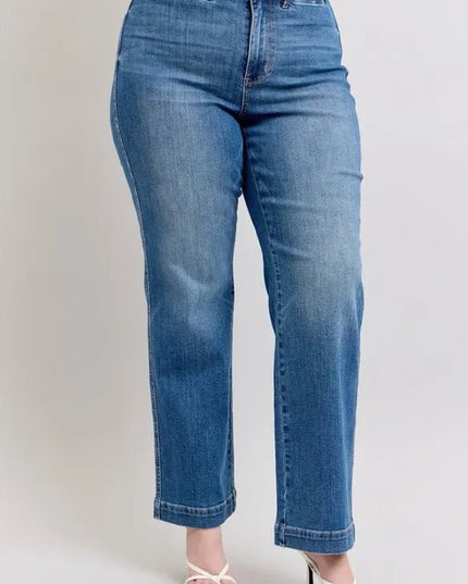 Judy Blue Full Size High Waist Contrast Thread Straight Plus Size - THE AMERICAN BLUE