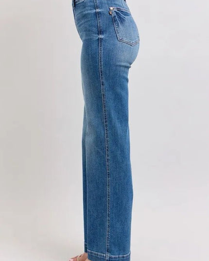 Judy Blue Full Size High Waist Contrast Thread Straight Plus Size - THE AMERICAN BLUE