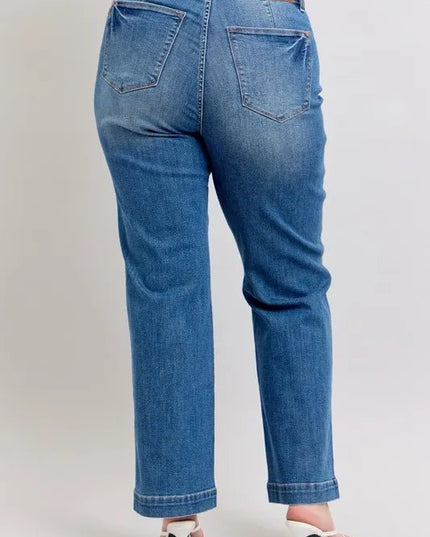 Judy Blue Full Size High Waist Contrast Thread Straight Plus Size - THE AMERICAN BLUE