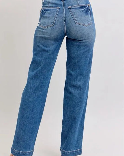 Judy Blue Full Size High Waist Contrast Thread Straight Plus Size - THE AMERICAN BLUE