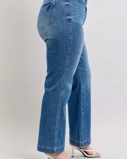 Judy Blue Full Size High Waist Contrast Thread Straight Plus Size - THE AMERICAN BLUE