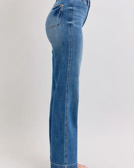 Judy Blue Full Size High Waist Contrast Thread Straight Plus Size - THE AMERICAN BLUE