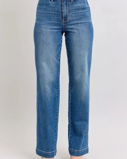 Judy Blue Full Size High Waist Contrast Thread Straight Plus Size - THE AMERICAN BLUE