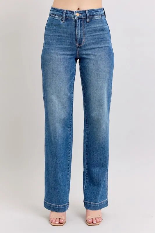 Judy Blue Full Size High Waist Contrast Thread Straight Plus Size - THE AMERICAN BLUE
