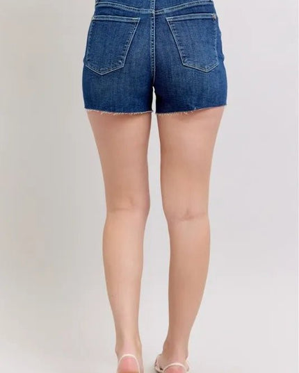 Judy Blue Full Size High Waist Criss - Cross Waistband Denim Shorts Plus Size - THE AMERICAN BLUE