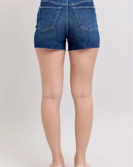 Judy Blue Full Size High Waist Criss - Cross Waistband Denim Shorts Plus Size - THE AMERICAN BLUE