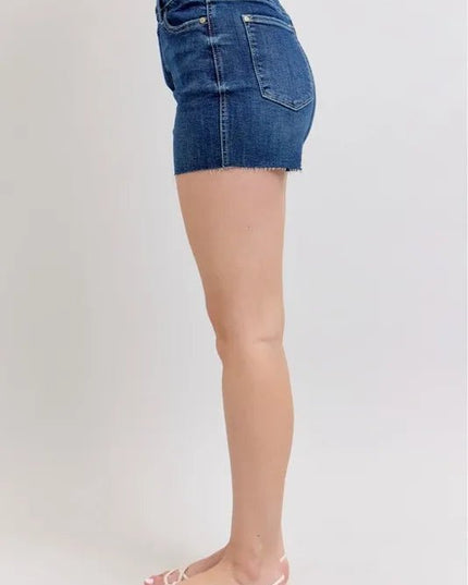 Judy Blue Full Size High Waist Criss - Cross Waistband Denim Shorts Plus Size - THE AMERICAN BLUE