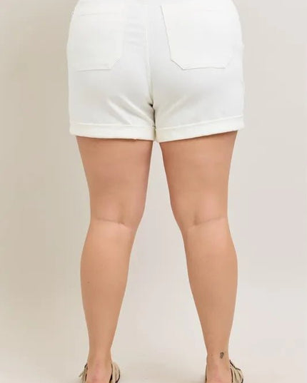 Judy Blue Full Size High Waist Cuff Denim Shorts Plus Size - THE AMERICAN BLUE