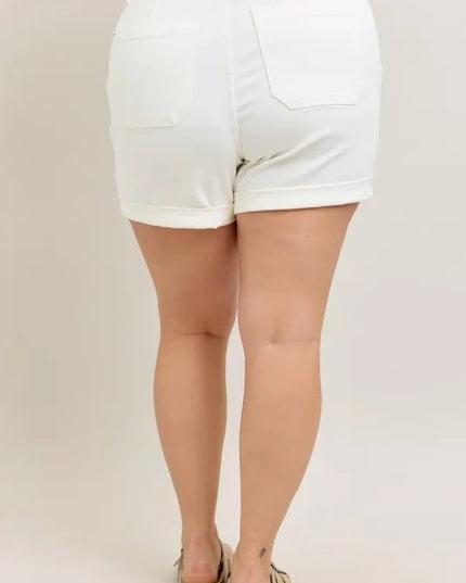 Judy Blue Full Size High Waist Cuff Denim Shorts Plus Size - THE AMERICAN BLUE