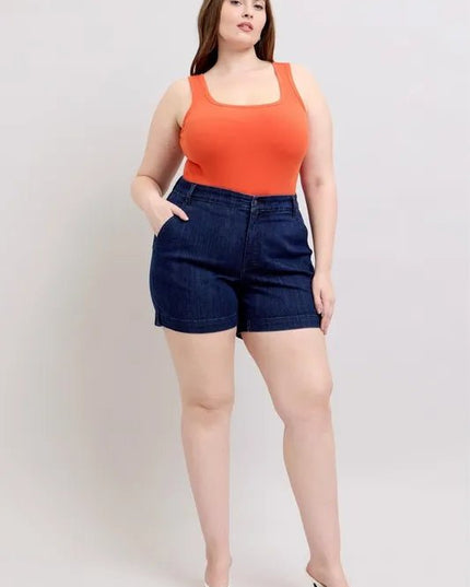 Judy Blue Full Size High Waist Denim Shorts Plus Size - THE AMERICAN BLUE