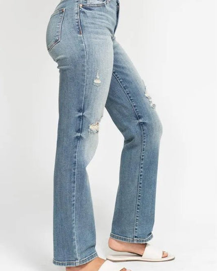 Judy Blue Full Size High Waist Distressed Dad Jean Plus Size - THE AMERICAN BLUE