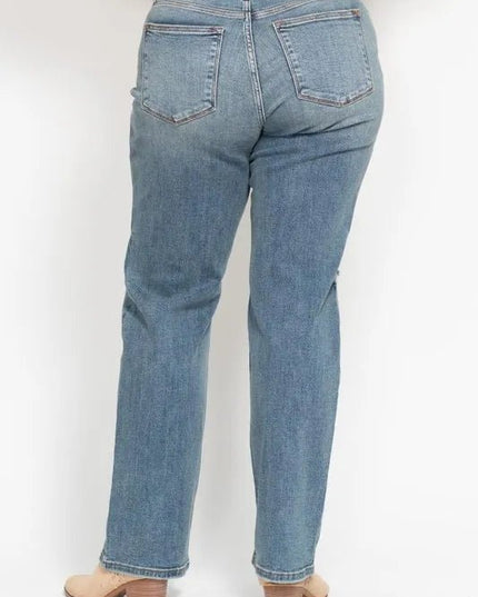 Judy Blue Full Size High Waist Distressed Dad Jean Plus Size - THE AMERICAN BLUE