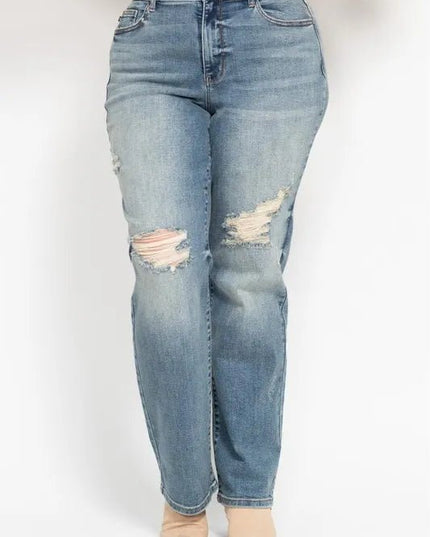 Judy Blue Full Size High Waist Distressed Dad Jean Plus Size - THE AMERICAN BLUE