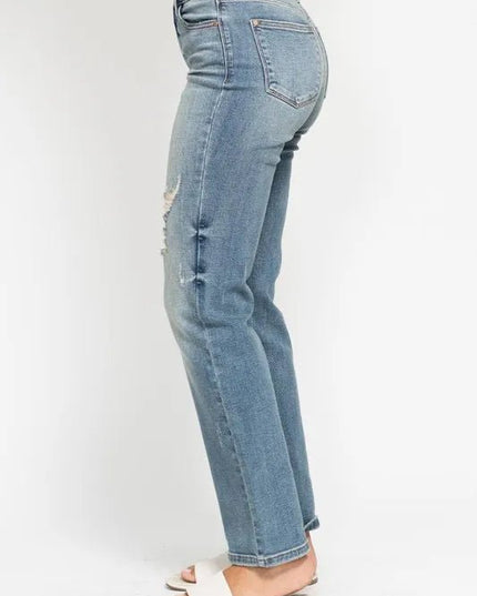 Judy Blue Full Size High Waist Distressed Dad Jean Plus Size - THE AMERICAN BLUE