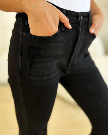Judy Blue Full Size High Waist Distressed Flare Jeans - THE AMERICAN BLUE