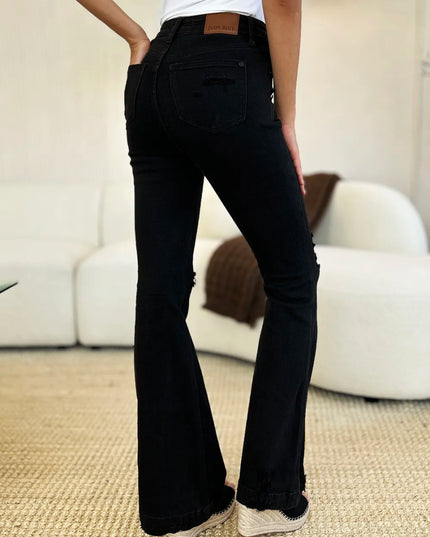 Judy Blue Full Size High Waist Distressed Flare Jeans - THE AMERICAN BLUE