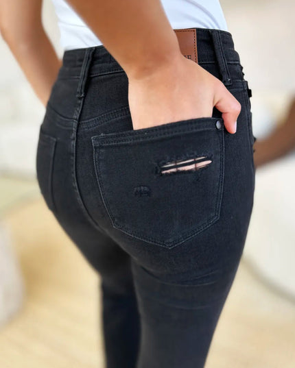 Judy Blue Full Size High Waist Distressed Flare Jeans - THE AMERICAN BLUE