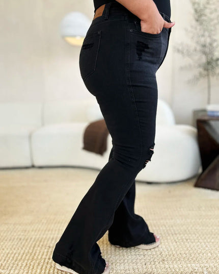 Judy Blue Full Size High Waist Distressed Flare Jeans - THE AMERICAN BLUE