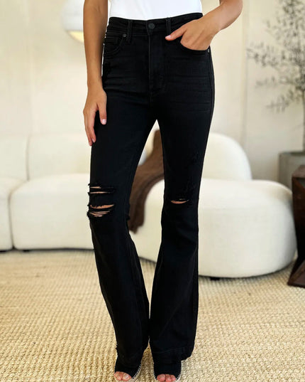 Judy Blue Full Size High Waist Distressed Flare Jeans - THE AMERICAN BLUE