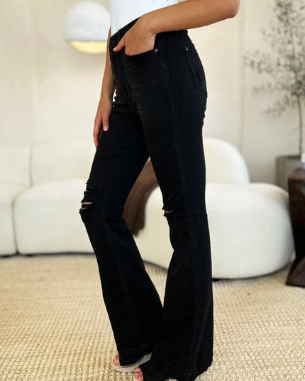 Judy Blue Full Size High Waist Distressed Flare Jeans - THE AMERICAN BLUE