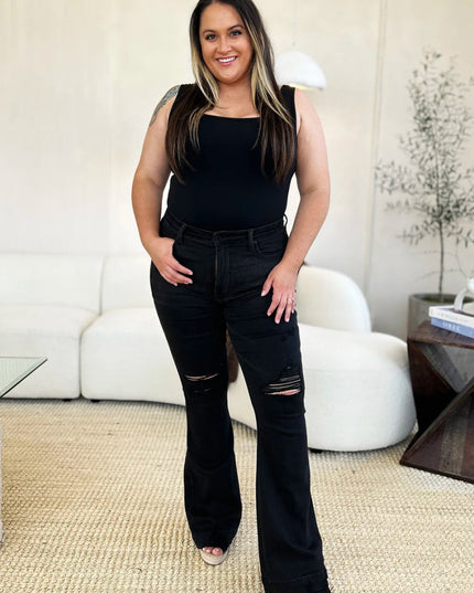 Judy Blue Full Size High Waist Distressed Flare Jeans - THE AMERICAN BLUE
