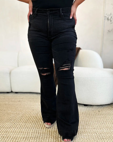 Judy Blue Full Size High Waist Distressed Flare Jeans - THE AMERICAN BLUE