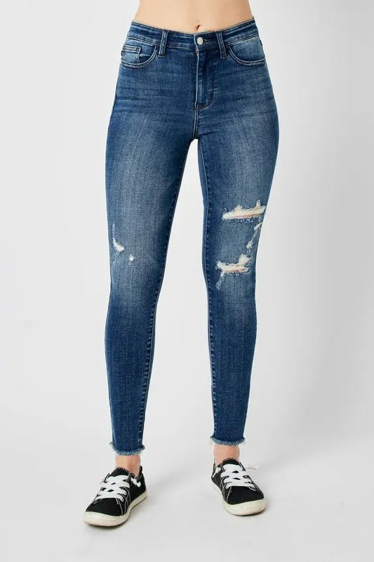 Judy Blue Full Size High Waist Distressed Skinny Jeans - THE AMERICAN BLUE