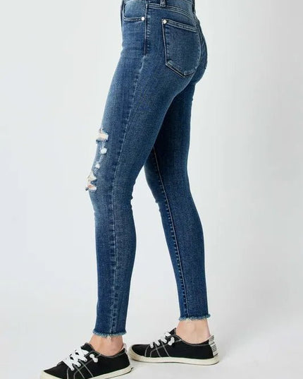 Judy Blue Full Size High Waist Distressed Skinny Jeans - THE AMERICAN BLUE