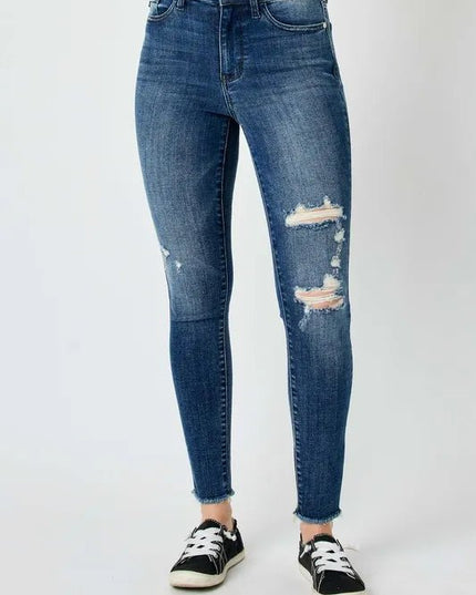 Judy Blue Full Size High Waist Distressed Skinny Jeans - THE AMERICAN BLUE