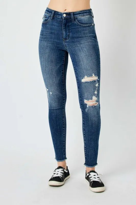 Judy Blue Full Size High Waist Distressed Skinny Jeans - THE AMERICAN BLUE