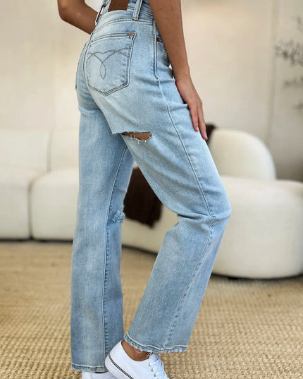Judy Blue Full Size High Waist Distressed Straight Jeans - THE AMERICAN BLUE