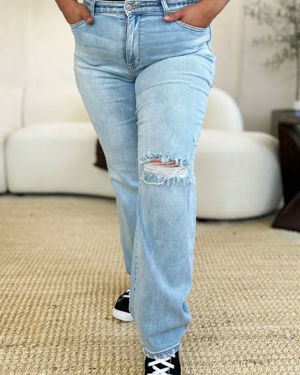 Judy Blue Full Size High Waist Distressed Straight Jeans - THE AMERICAN BLUE