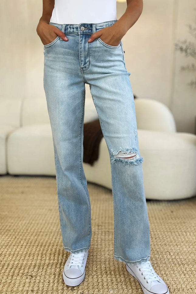 Judy Blue Full Size High Waist Distressed Straight Jeans - THE AMERICAN BLUE