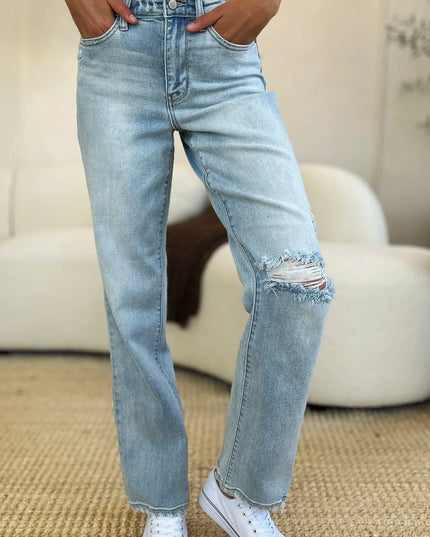 Judy Blue Full Size High Waist Distressed Straight Jeans - THE AMERICAN BLUE