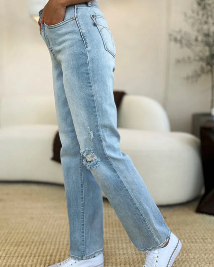 Judy Blue Full Size High Waist Distressed Straight Jeans - THE AMERICAN BLUE