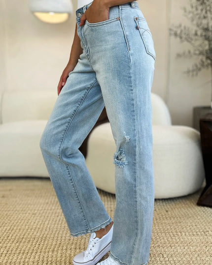 Judy Blue Full Size High Waist Distressed Straight Jeans - THE AMERICAN BLUE