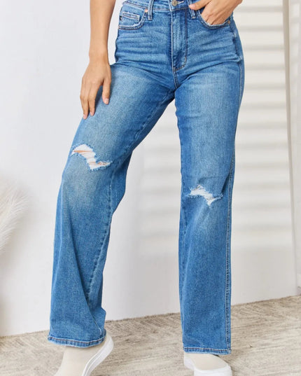 Judy Blue Full Size High Waist Distressed Straight - Leg Jeans - THE AMERICAN BLUE