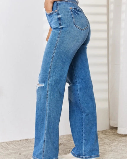 Judy Blue Full Size High Waist Distressed Straight - Leg Jeans - THE AMERICAN BLUE