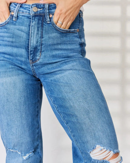 Judy Blue Full Size High Waist Distressed Straight - Leg Jeans - THE AMERICAN BLUE