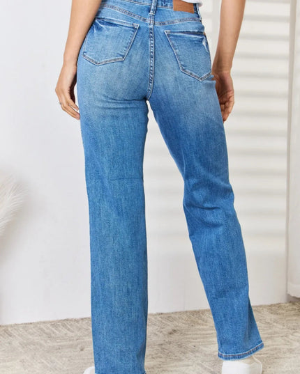 Judy Blue Full Size High Waist Distressed Straight - Leg Jeans - THE AMERICAN BLUE