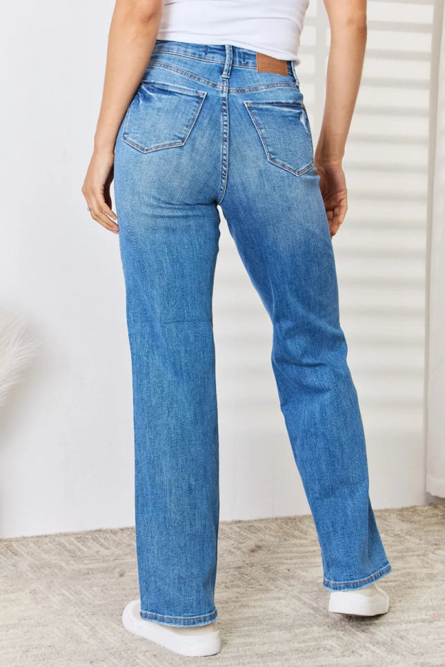 Judy Blue Full Size High Waist Distressed Straight - Leg Jeans - THE AMERICAN BLUE