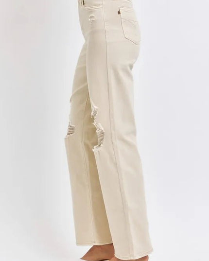 Judy Blue Full Size High Waist Distressed Wide Leg Jeans - THE AMERICAN BLUE