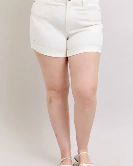 Judy Blue Full Size High Waist Double Roll Cuff Denim Shorts Plus Size - THE AMERICAN BLUE