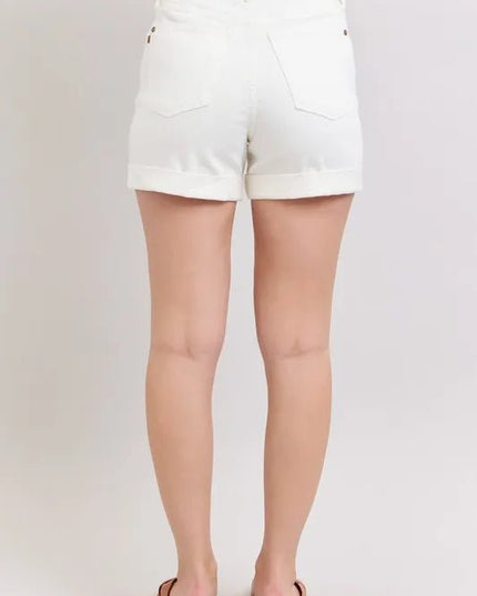 Judy Blue Full Size High Waist Double Roll Cuff Denim Shorts Plus Size - THE AMERICAN BLUE