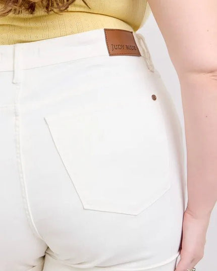 Judy Blue Full Size High Waist Double Roll Cuff Denim Shorts Plus Size - THE AMERICAN BLUE