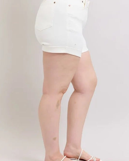 Judy Blue Full Size High Waist Double Roll Cuff Denim Shorts Plus Size - THE AMERICAN BLUE
