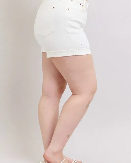 Judy Blue Full Size High Waist Double Roll Cuff Denim Shorts Plus Size - THE AMERICAN BLUE
