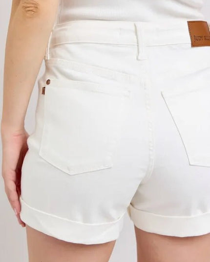 Judy Blue Full Size High Waist Double Roll Cuff Denim Shorts Plus Size - THE AMERICAN BLUE