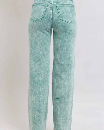 Judy Blue Full Size High Waist Garment Dyed Raw Hem Dad Jean Plus Size - THE AMERICAN BLUE